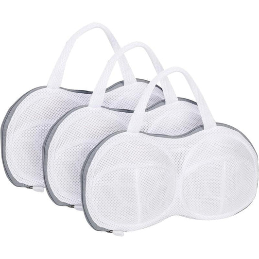 Bra Washing Bag 3Pcs Bra Laundry Bags for Laundry Lingerie Underwear Brassiere Bags with 3D Skeleton Machine，Grey（ D-E Cup Sizes）
